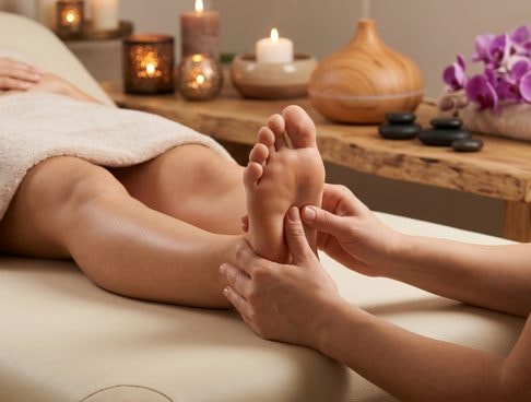 Masaje de reflexología en los pies